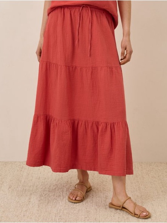 Pact Dresses & Skirts - PACT Coastal Double Gauze Tiered Maxi Skirt Organic Cotton Kumquat Orange